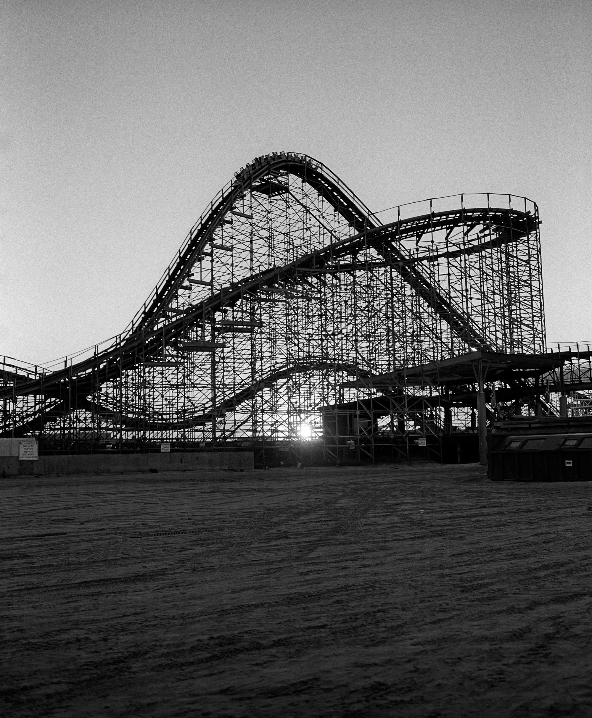 Roller coaster in Wildwood at dusk.